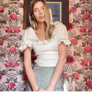 Antonio Melani x Courtney Grow Cora Ruffle Scoop Neck Short Puff Sleeve Blouse